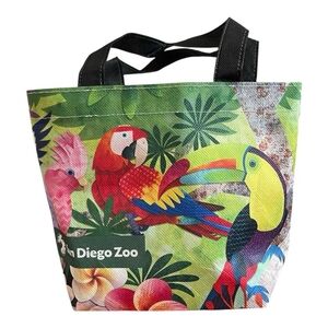 Lot 4 San Diego Zoo Tropical Print Small Tote Bag Kids Reusable Multicolor 10x8"